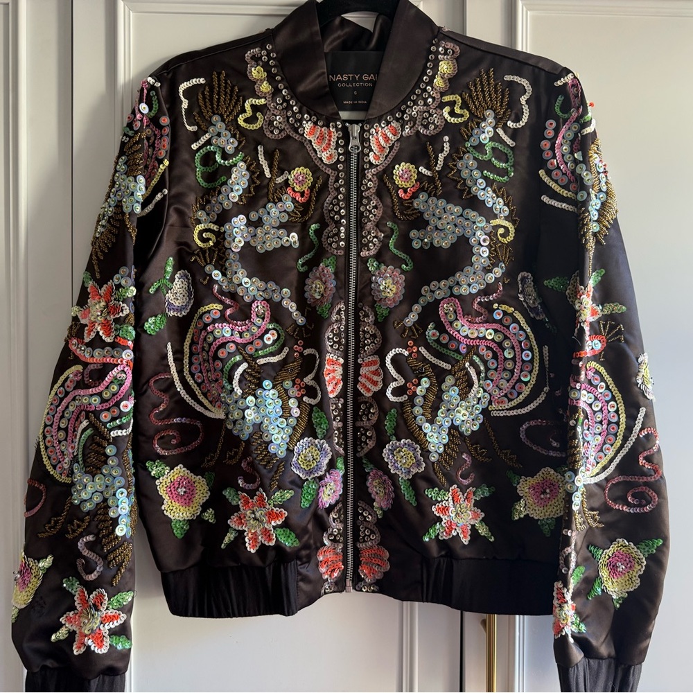 Nasty Gal Black Embellished Bomber Jacket